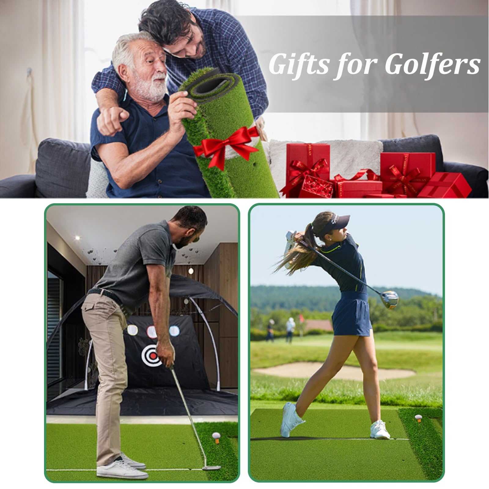Tappetino da golf, antiscivolo, in EVA, per uso interno/esterno, pieghevole e resistente all'usura, con linee guida per simulatori di golf