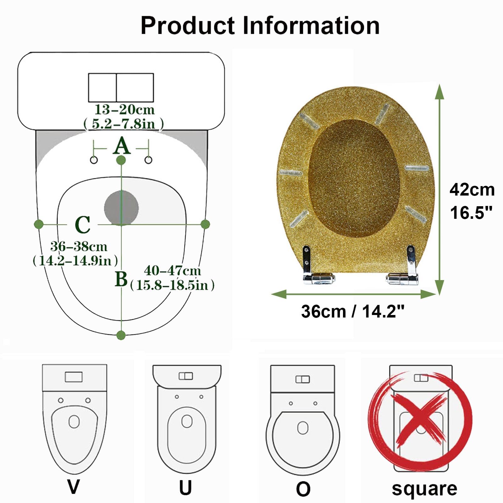 Asiento de inodoro alargado de resina brillante con bisagras de metal silencioso, cierre lento, tapa de inodoro de baño de liberación rápida para una fácil limpieza, asiento de inodoro resistente
