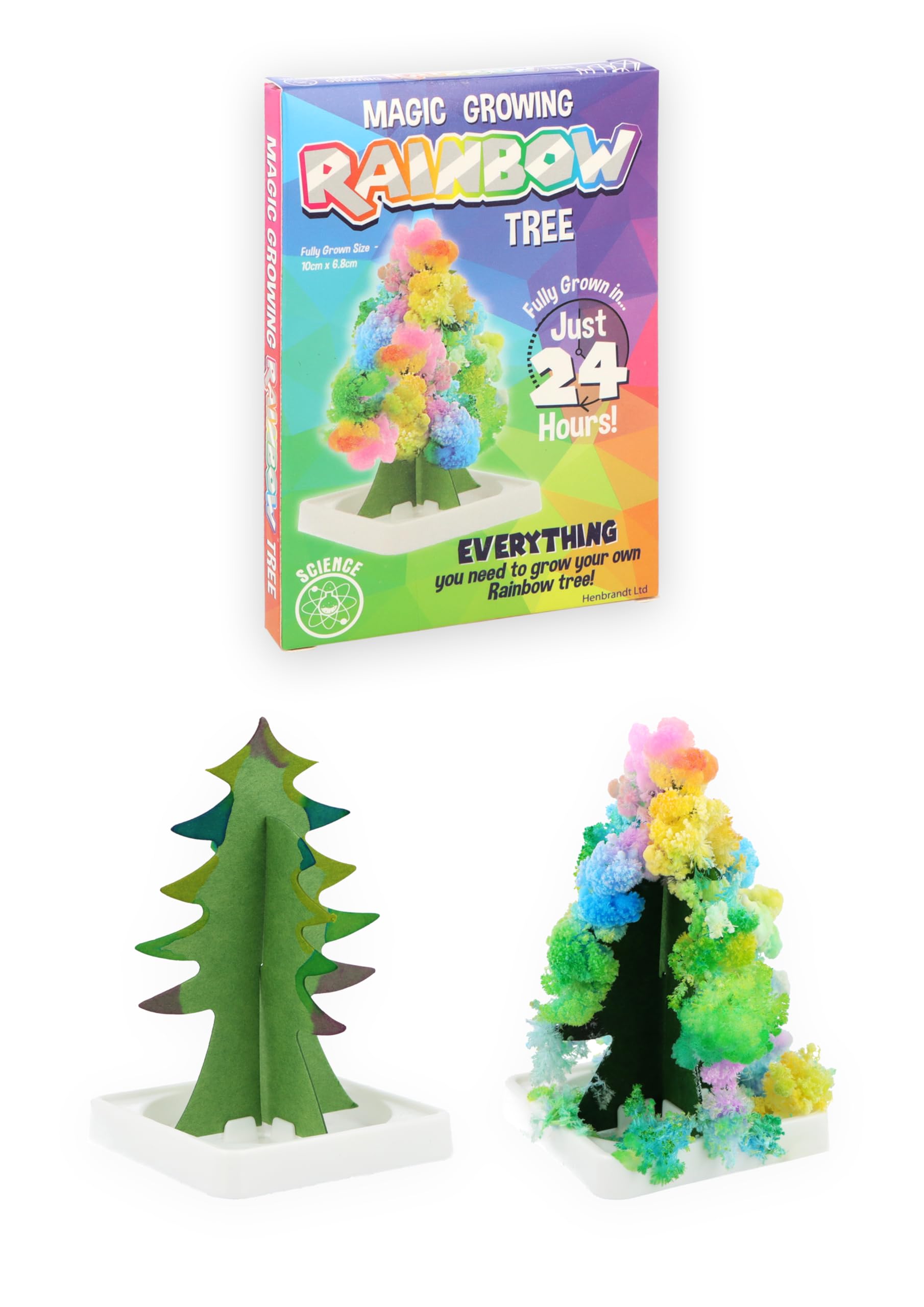 Henbrandt 2 x Multicolour Magic Growing Crystal Tree Science Experiment Kits - Educational STEM Toy for Kids, Rainbow Colour Crystals, Easy Assembly, 10cm Height