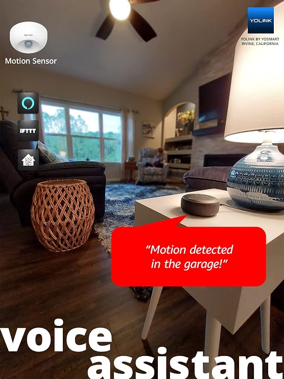 YoLink SpeakerHub & Two Motion Sensor Smart Home and Security Kit Audio Hub Plays Tones/Sounds, Spoken Messages, LoRa-Powered 14 Mile Range, WiFi Required