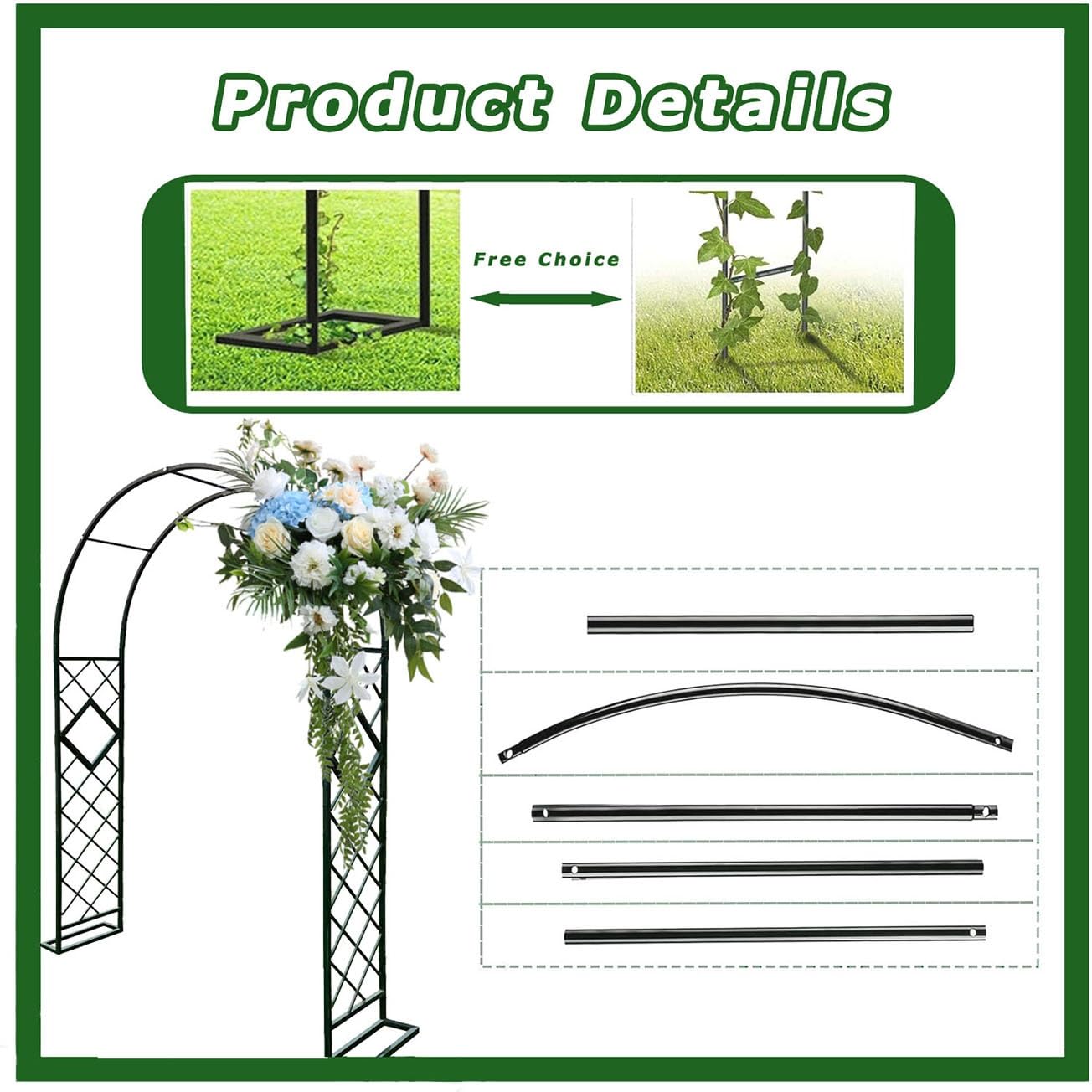 Metall-Gartenbogen, 230 cm hoch, Rankgitter für Kletterpflanzen, stabile Rosenlaube, für den Außenbereich, dekorative Metall-Pergola für Gartenparty, Braun, 140 x 230 cm