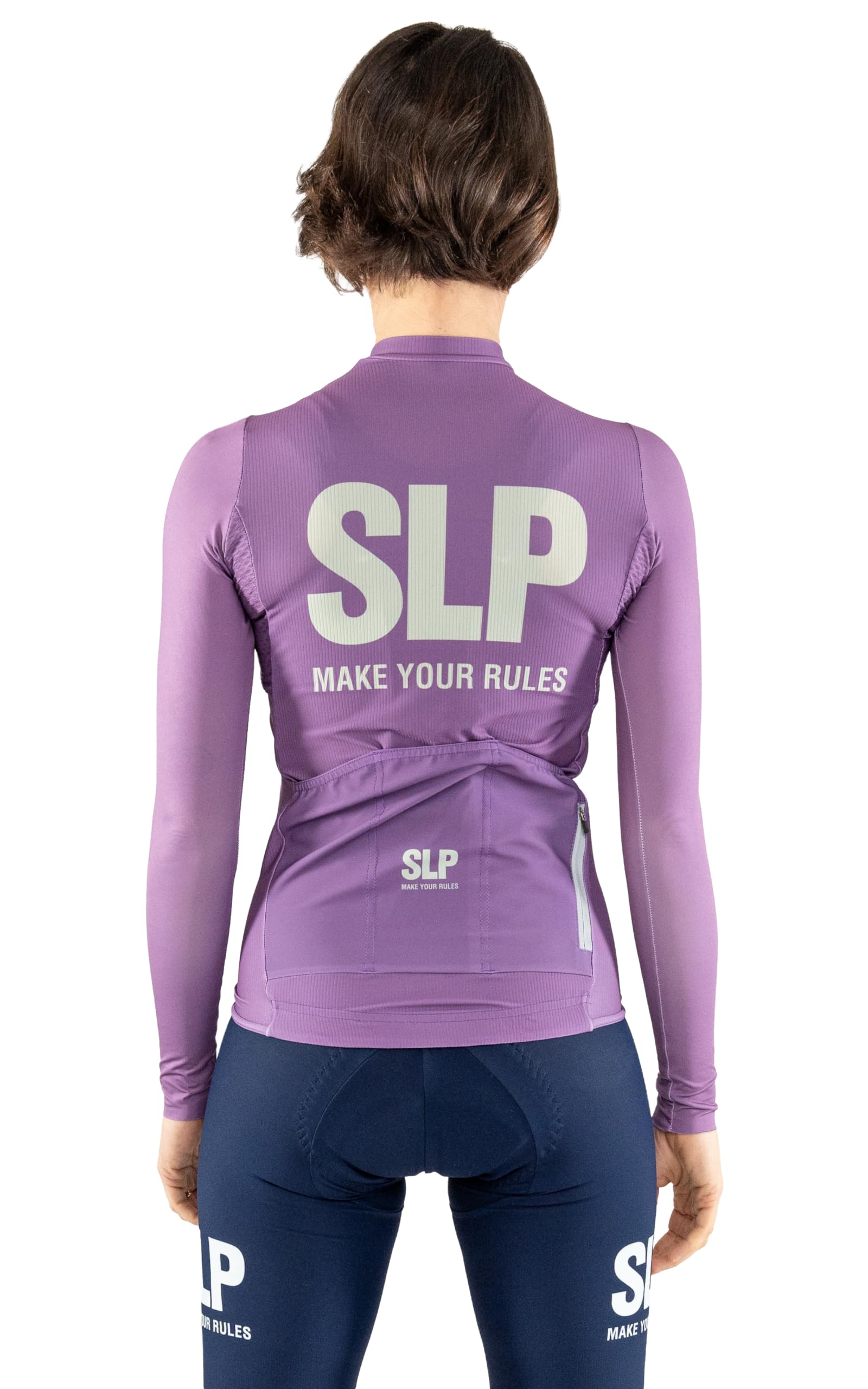 SLP. Maglia Manica Lunga da Ciclismo Unisex - Transition MONOCROMO Malva con 3 Tasche Posteriori - Design Italiano Originale