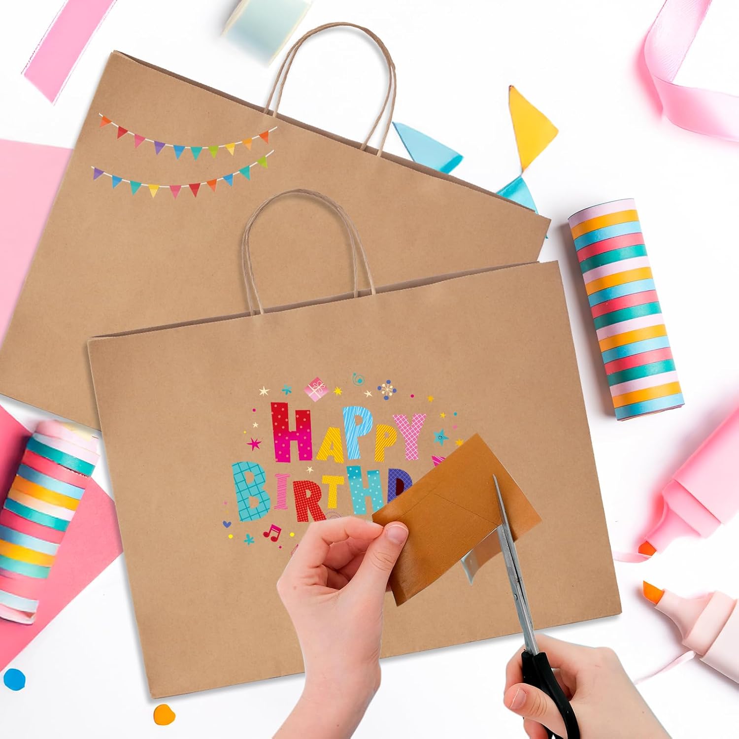 MESHA Large Paper Bags 16x6x12 Inch,Brown Kraft Gift Bags 50 Pack Bulk, Crafts Shopping Bag For Retail Wedding Party Favor Small Business Grocery - Image 7