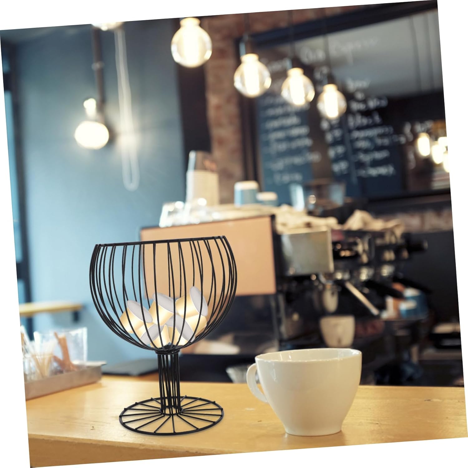 Unomor Iron Wine Glass Storage Rack Coffee Capsules Coffee Accessories For Counter Container Espresso Keeper Capsule Storage Basket Mug Shaped Basket Organizer Black