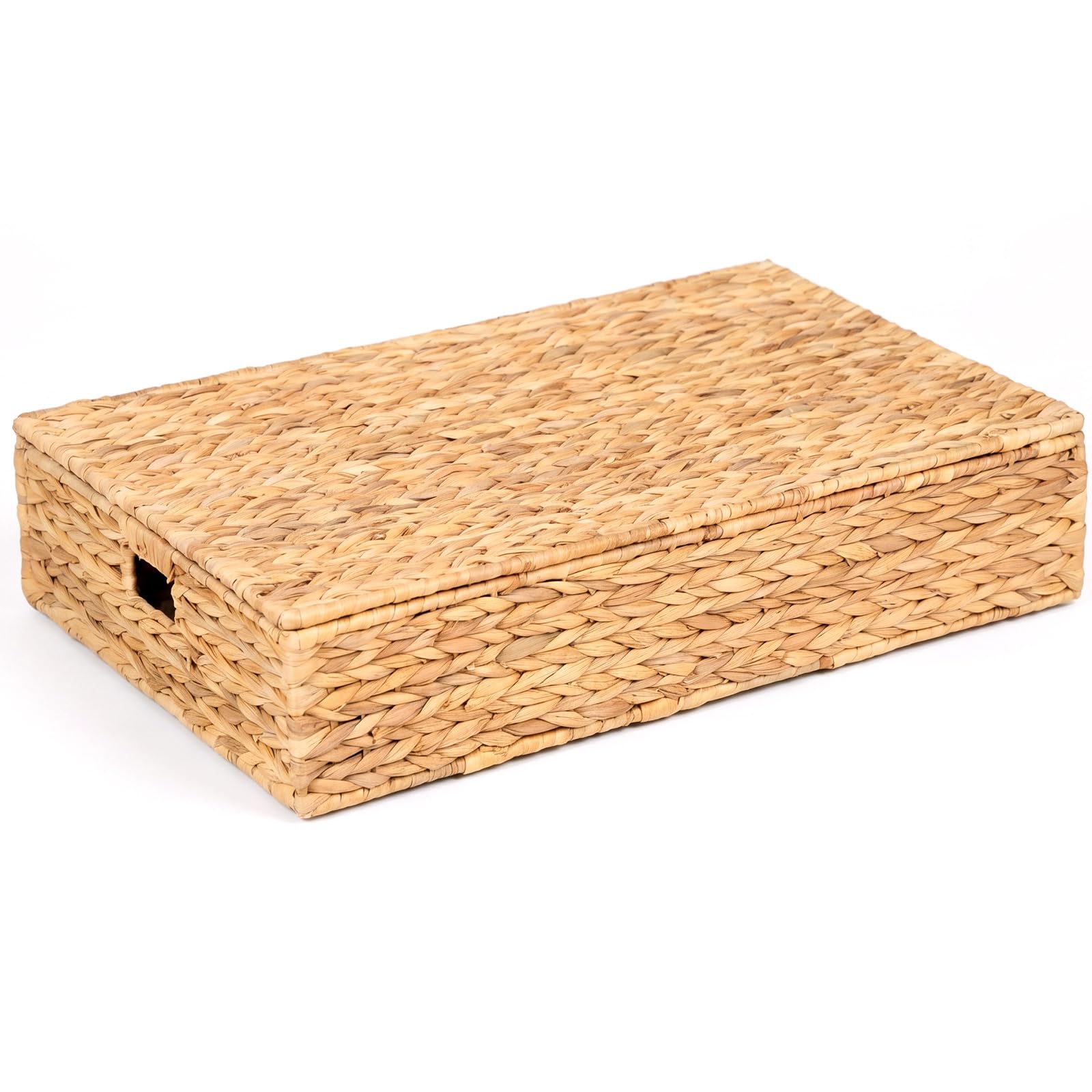 Pudełko do przechowywania pod łóżkiem, ręcznie pleciony rattan, komoda do przechowywania, z pokrywką, 78 x 50 x 16 cm