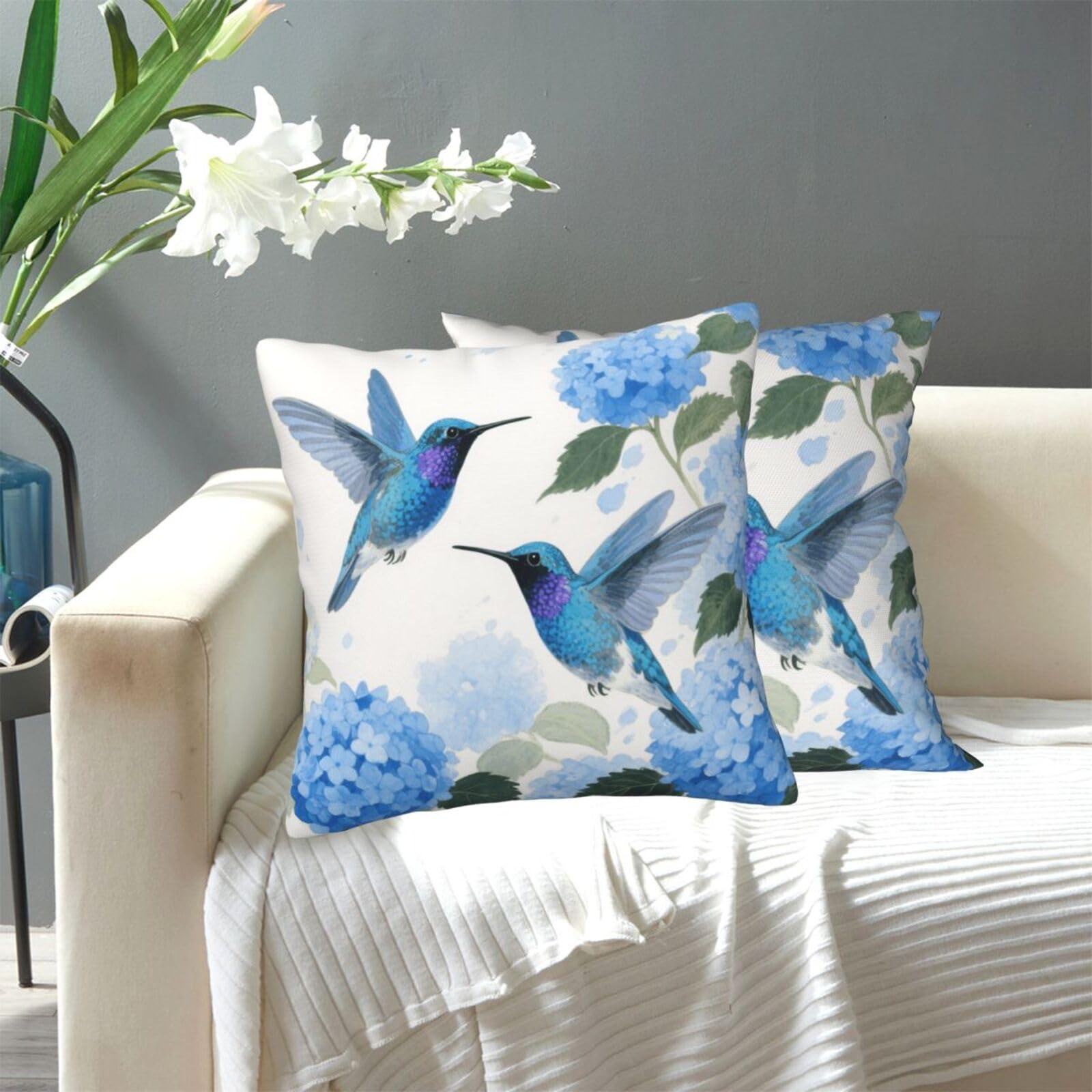 FekiLoot Decorative Throw Pillow Covers Modern Farmhouse Pillowcase Double Sided Cozy Cushion Cover for Sofa Couch Bed 18"X18" Blue Birds