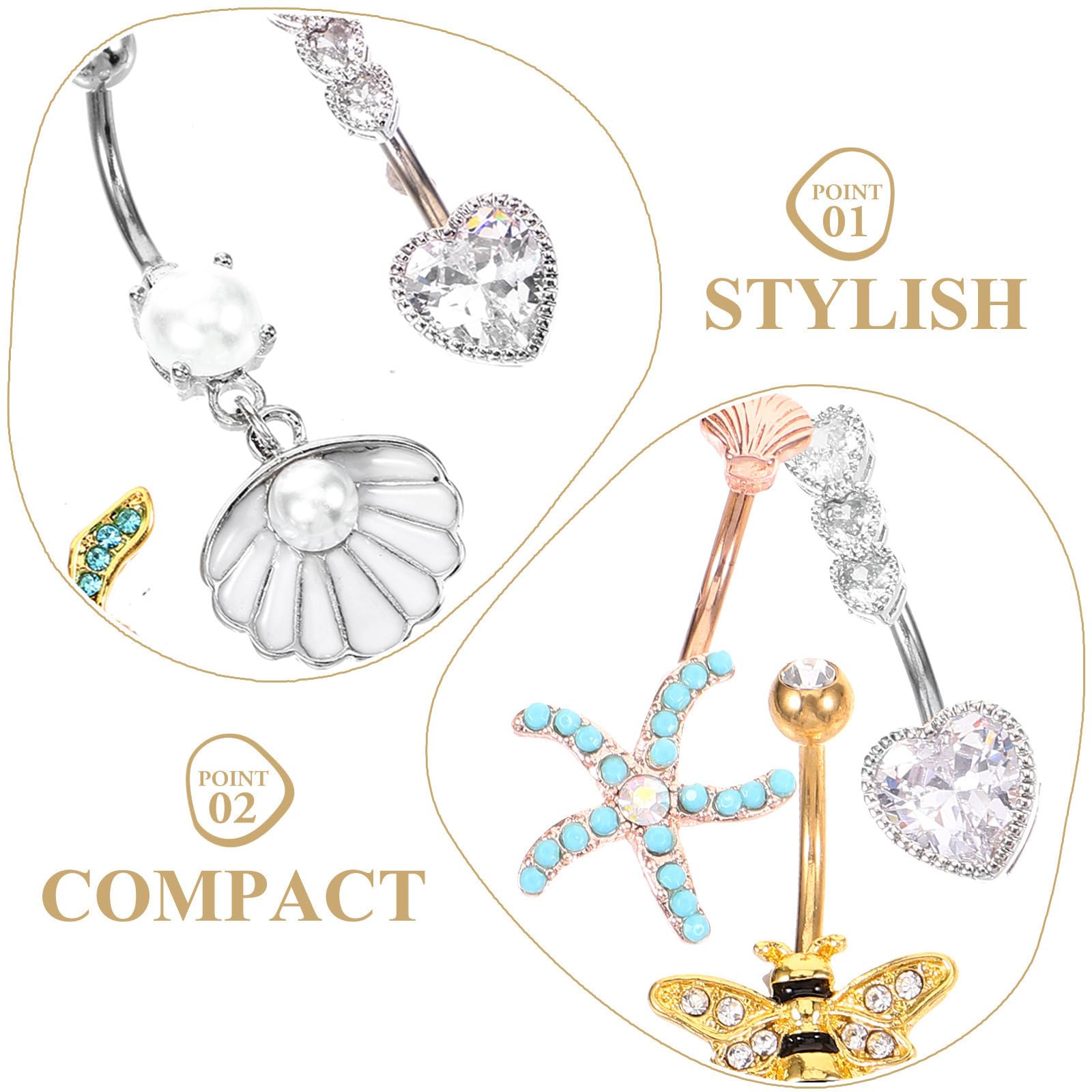 Abaodam 20 Pezzi Piercing Ombelico in Lega con Pietre Brillanti, Design Elegante e Superficie Liscia Lucidata, Resistente alla Ruggine allo Sbiadimento, per Ragazze e Donne alla Moda
