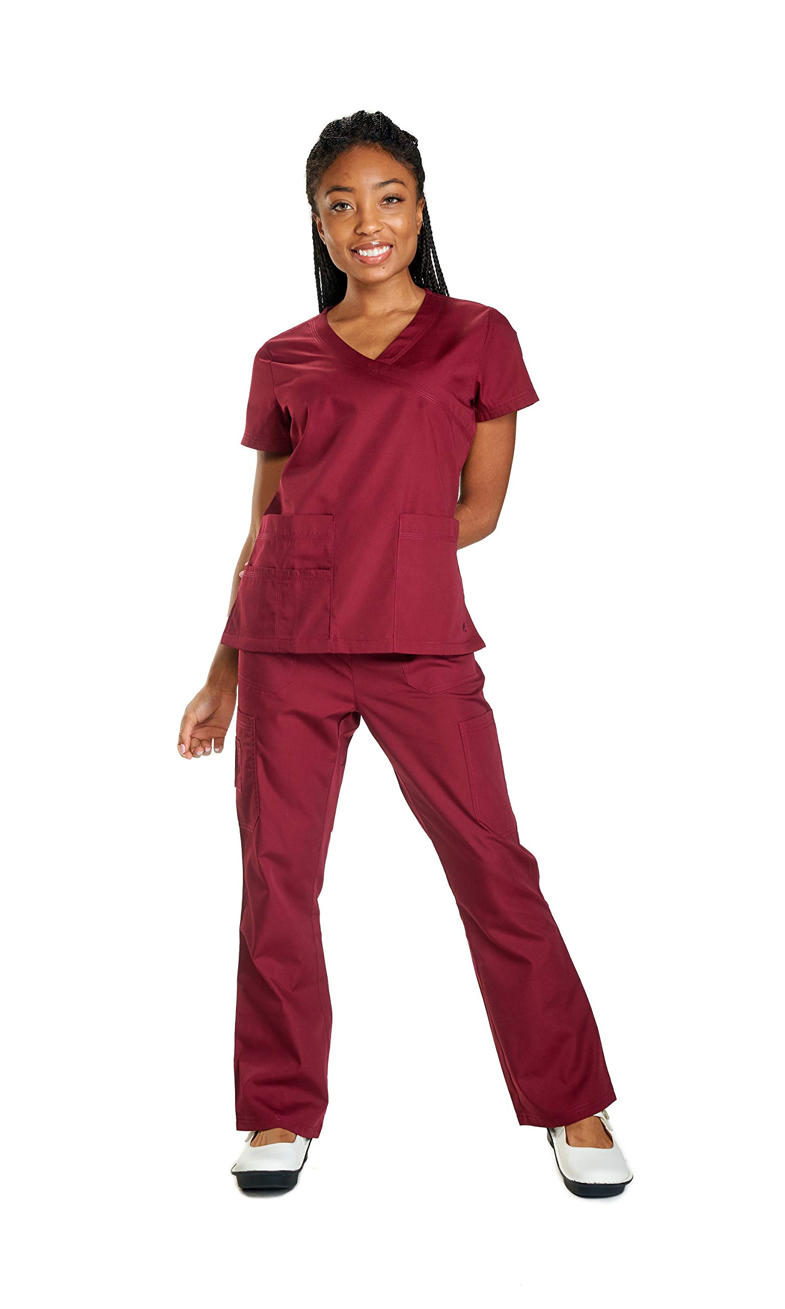 ReinaScrubs 1604 MOCK WRAP TOP W/SECTIONAL POCKETS (S Regular, Wine)