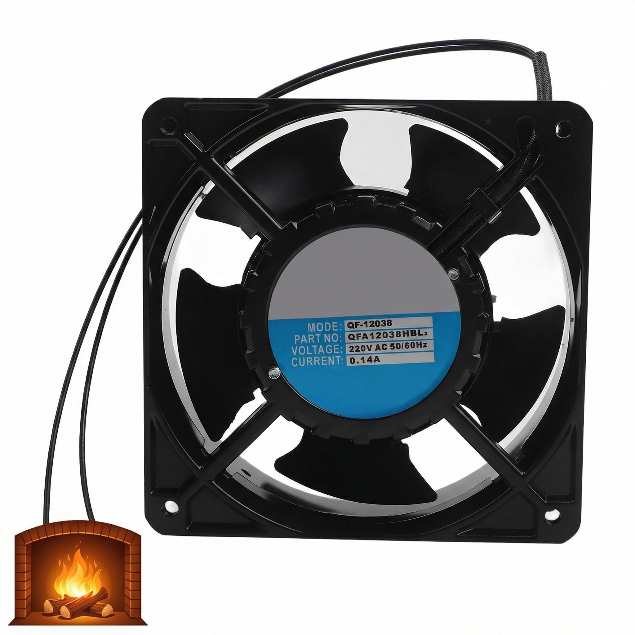 RemixAst | Ventilador para estufa de leña axial silencioso de alta temperatura | 120×120×38 mm Ventilador axial de cartucho de circulación de aire de aspas metálicas 220 V | Para chimenea insertada en
