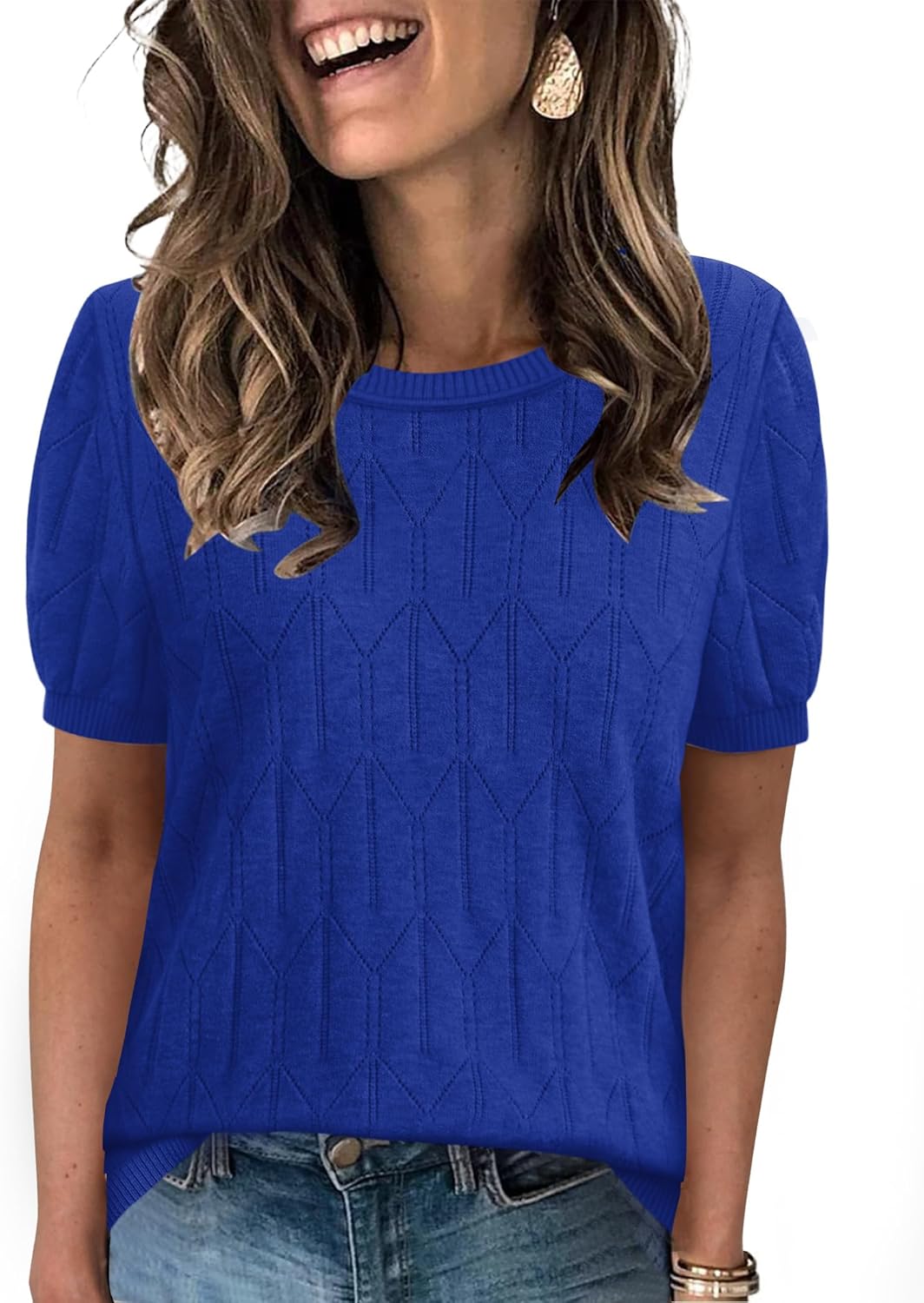 Sampeel Short Sleeve Sweater for Women Round Neck Knit Work Tops Beach Fashion Vacation Clothes Summer Outfits 2026