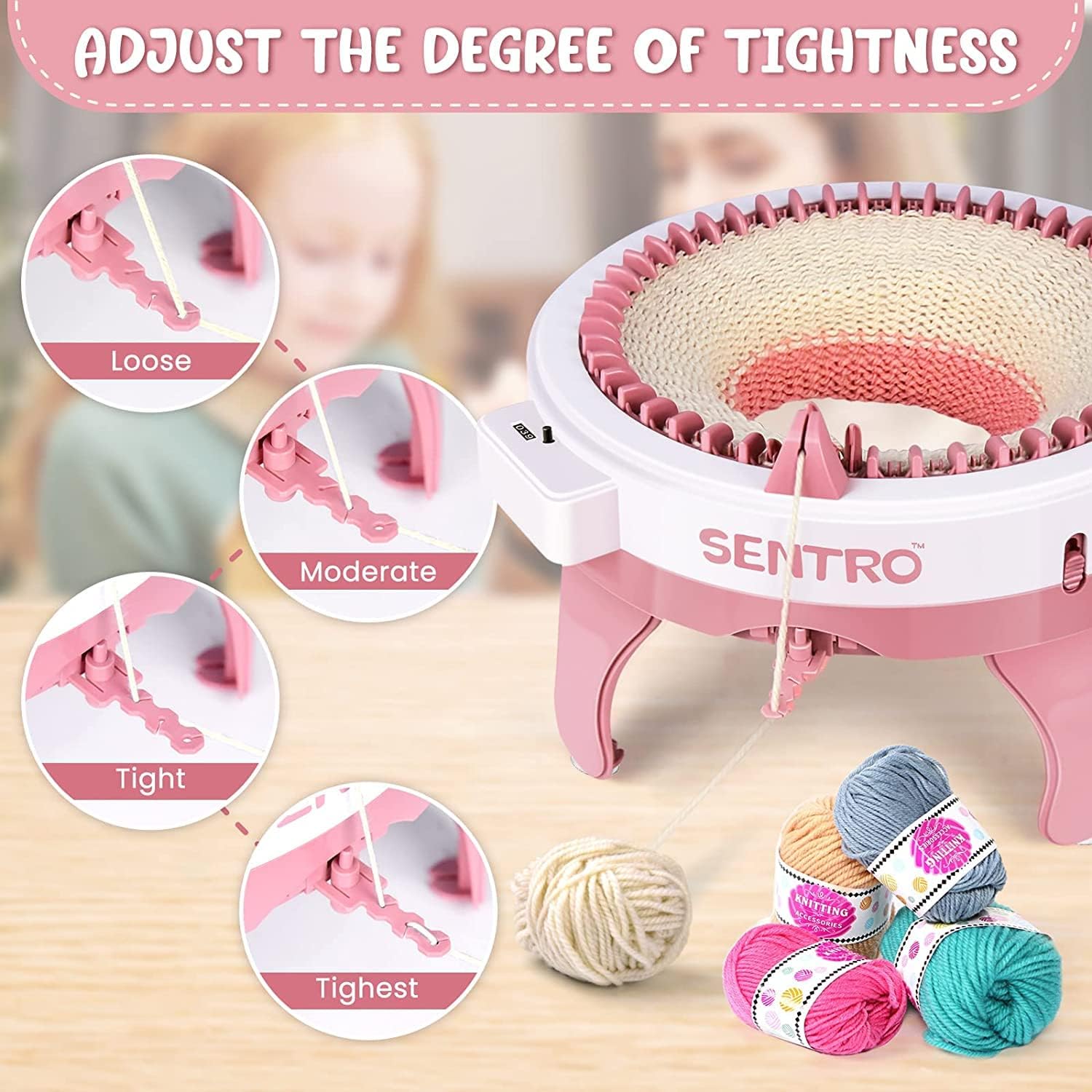 Zcvtbye SENTRO Machine à tricoter, 48 aiguilles tisser rond, machines planche tricoter rotative double kit de pour adultes/enfants, bricolage, écharpe, chapeau, chaussettes
