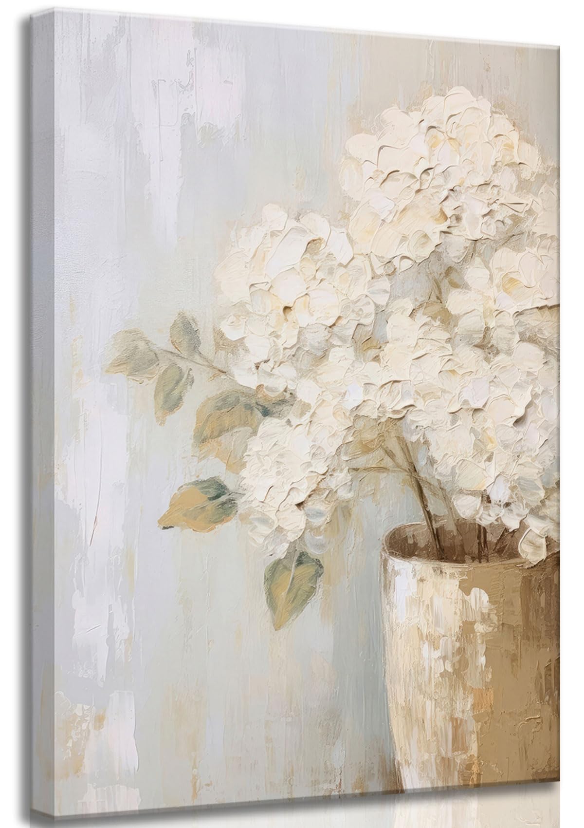 Rustic Farmhouse Flower Canvas Wall Art Vintage Country Muted White Hydrangeas Painting Picture Wall Decor Poster Print Artwork for Farm Living room Bedroom Office Home Decoration