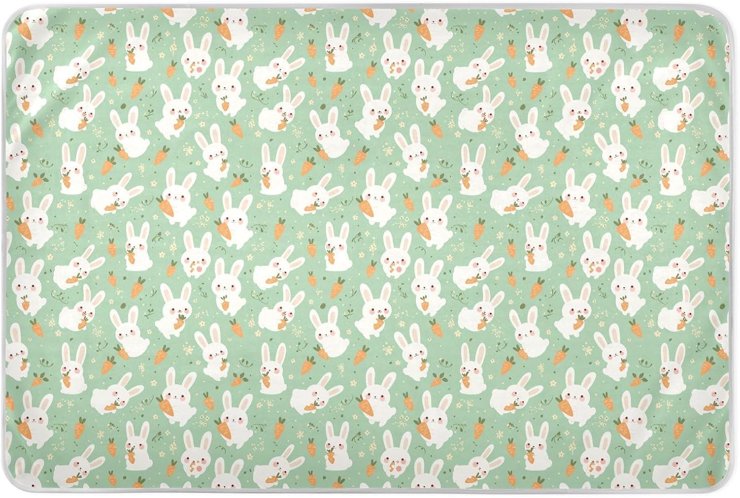 Green Cute Rabbits Cartoon Extra Large Resuable Bed Underpads Highly Absorbent Baby Pee Pads Skin-Friendly Diaper Pads for Toddler Kids , 52" L x 34" W