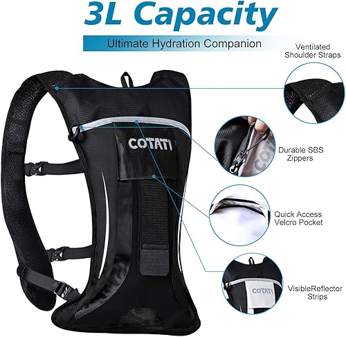 Miniatura 4 de COTATI Mochila de hidratación para correr con bolsa de agua de 2 L, mochilas ligeras para hombres y mujeres, senderismo, ciclismo, ciclismo
