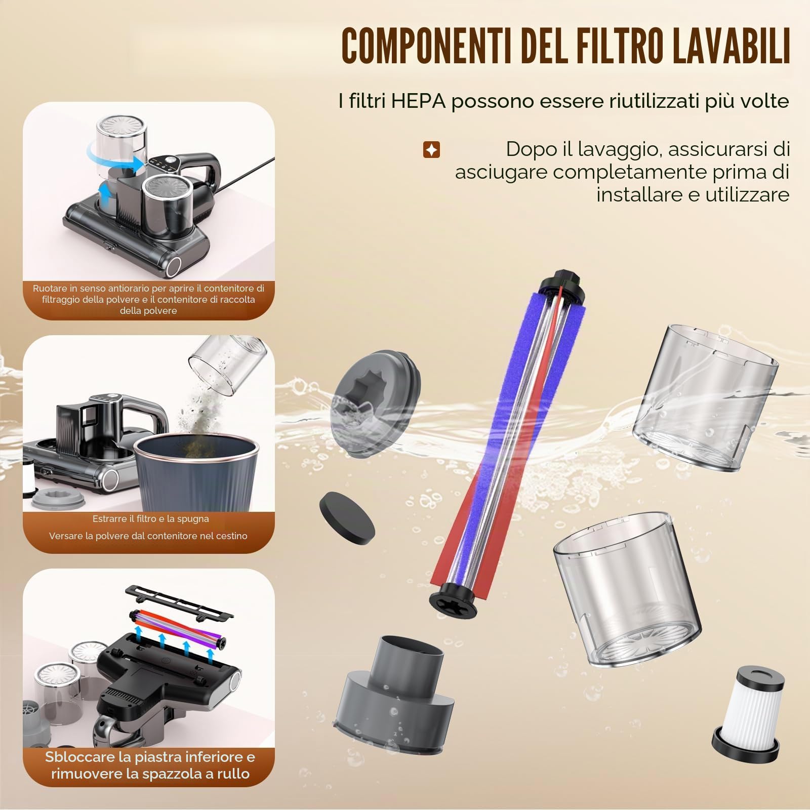 Aspiratore per materassi con luce UV-C, 16Kpa Battimaterasso Aspirapolvere per Materassi luce sensore acaro della polvere, indicatore LED, ultrasuoni, Battitappeto per Divano, Tessuti e Letti