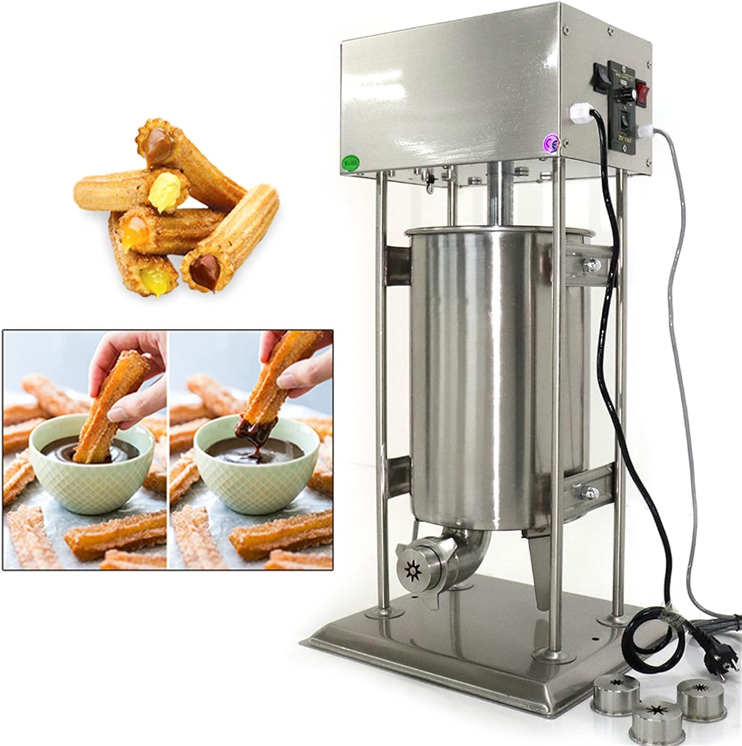 Churro Maker, Stainless Steel 40W Churro Maker Machine 15L Commercial Auto Electric Spanish Churros Maker Baker Making 110V 60HZ Churros Maker Machine Churro Kit