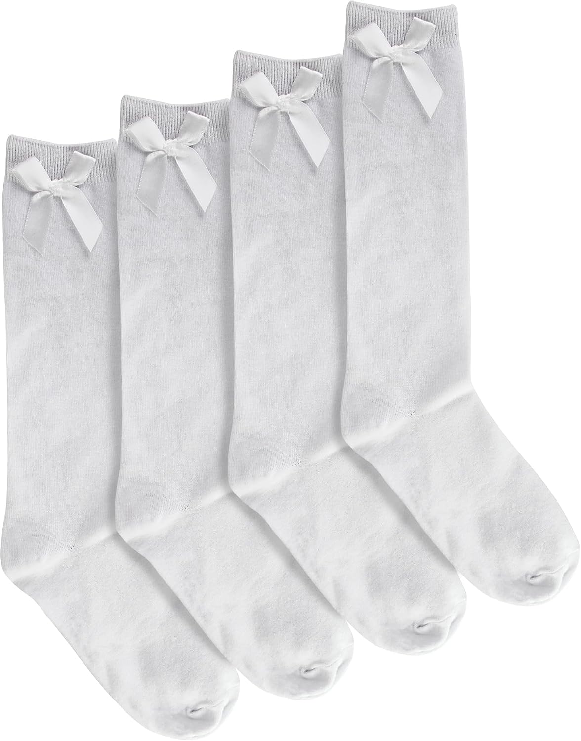 Sock Snob 4 Pairs Knee High Socks For Girls With Bow Long Soft Cottton Socks