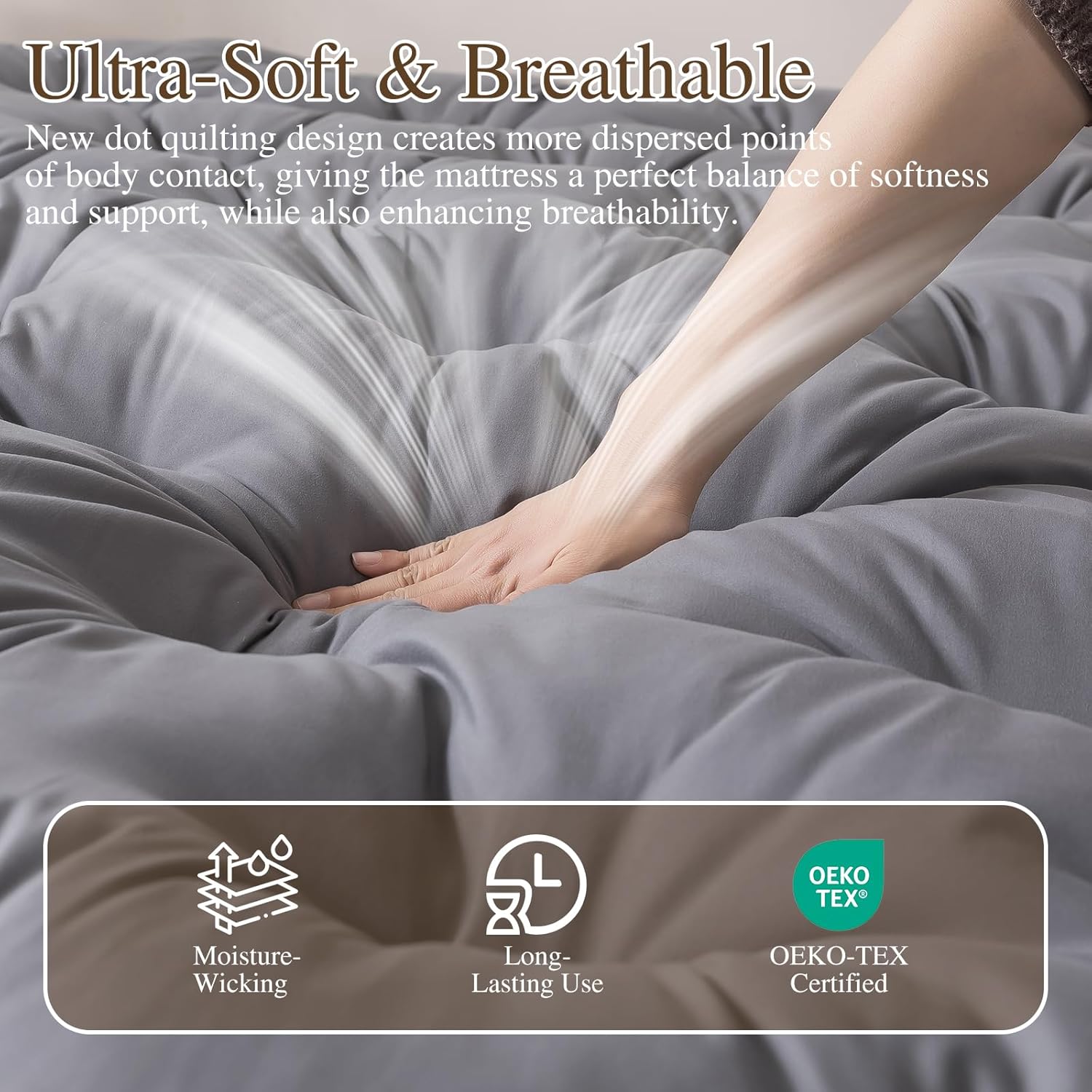 SHOUREN Japanese Futon Mattress Floor Mattress 3" Tatami Mat,Shredded Memory Foam Foldable Roll Up and Portable Sleeping Pad Suitable for Camping,Guest Room,Grey 54"X80" Full Size