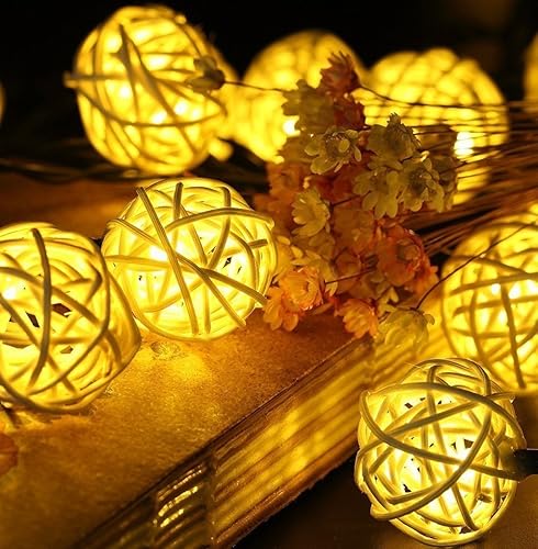 Miniatura 2 de EONLYX Luces solares de bola de ratán, 30 LED, 20 pies, impermeables, luces de jardín para paisaje, patio, decoración de boda (blanco cálido)