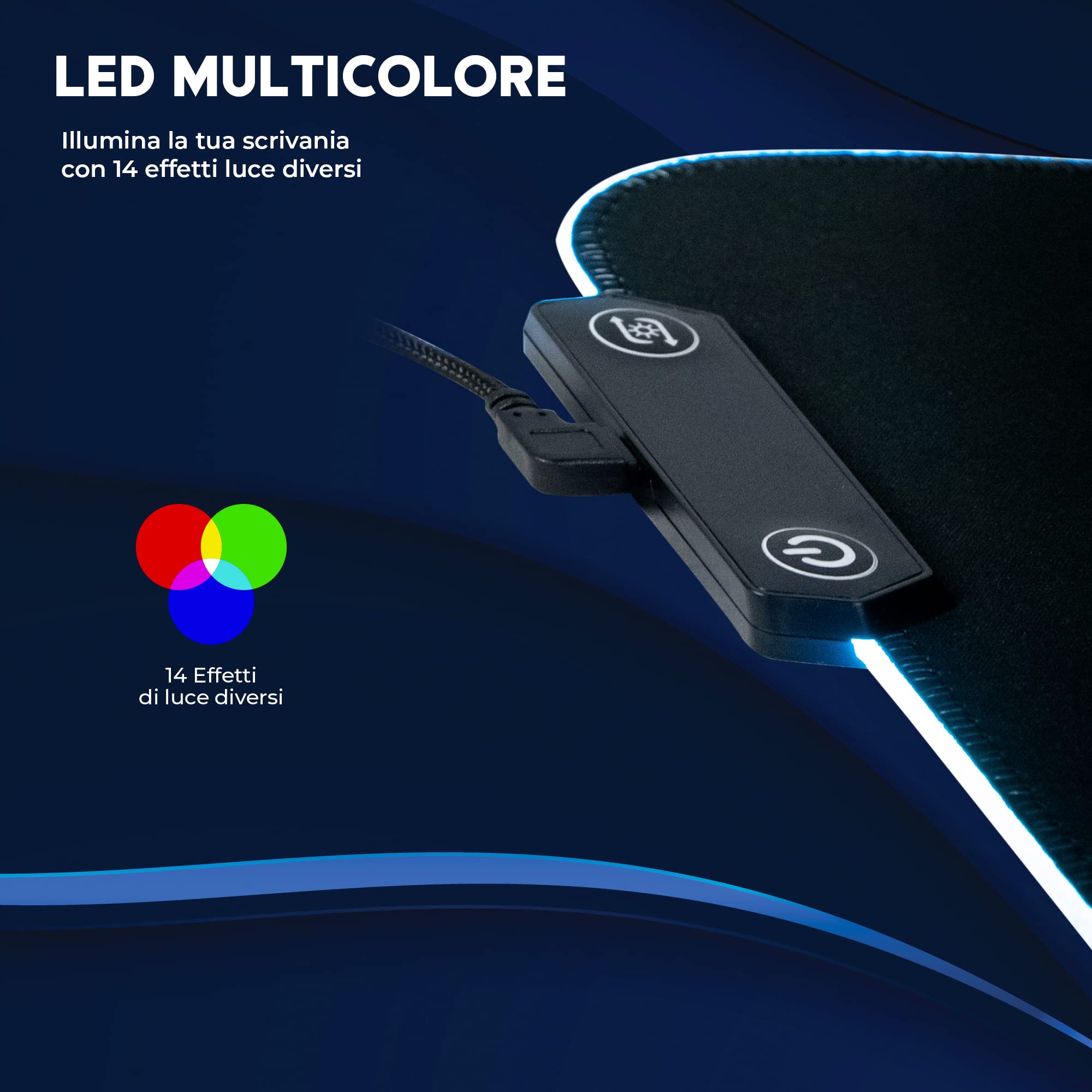 DR1TECH Anka+ Pro Tappetino Mouse XXL da Gaming con LED per Scrivania [80x30cm] - MousePad per PC Ergonomico, Waterproof e Antiscivolo - Design Unico con Massima Scorrevolezza