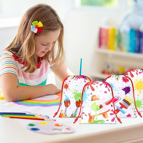 Miniatura 6 de Honoson 24 bolsas de fiesta de pintura de 5 x 7 pulgadas, pequeñas bolsas de regalo de arte, paquete con cordón, paquete con cordón para dibujar