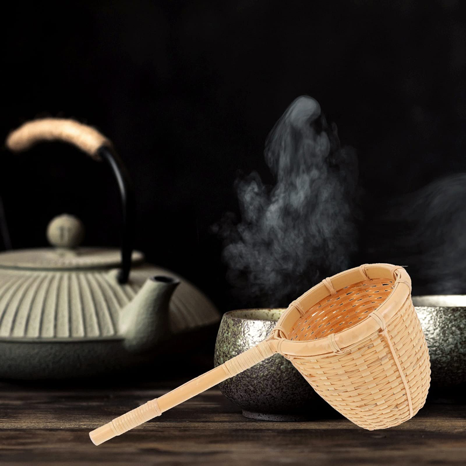 Colador de té, 1 colador, filtro de té de bambú para el hogar, infusor de té chino (caqui)