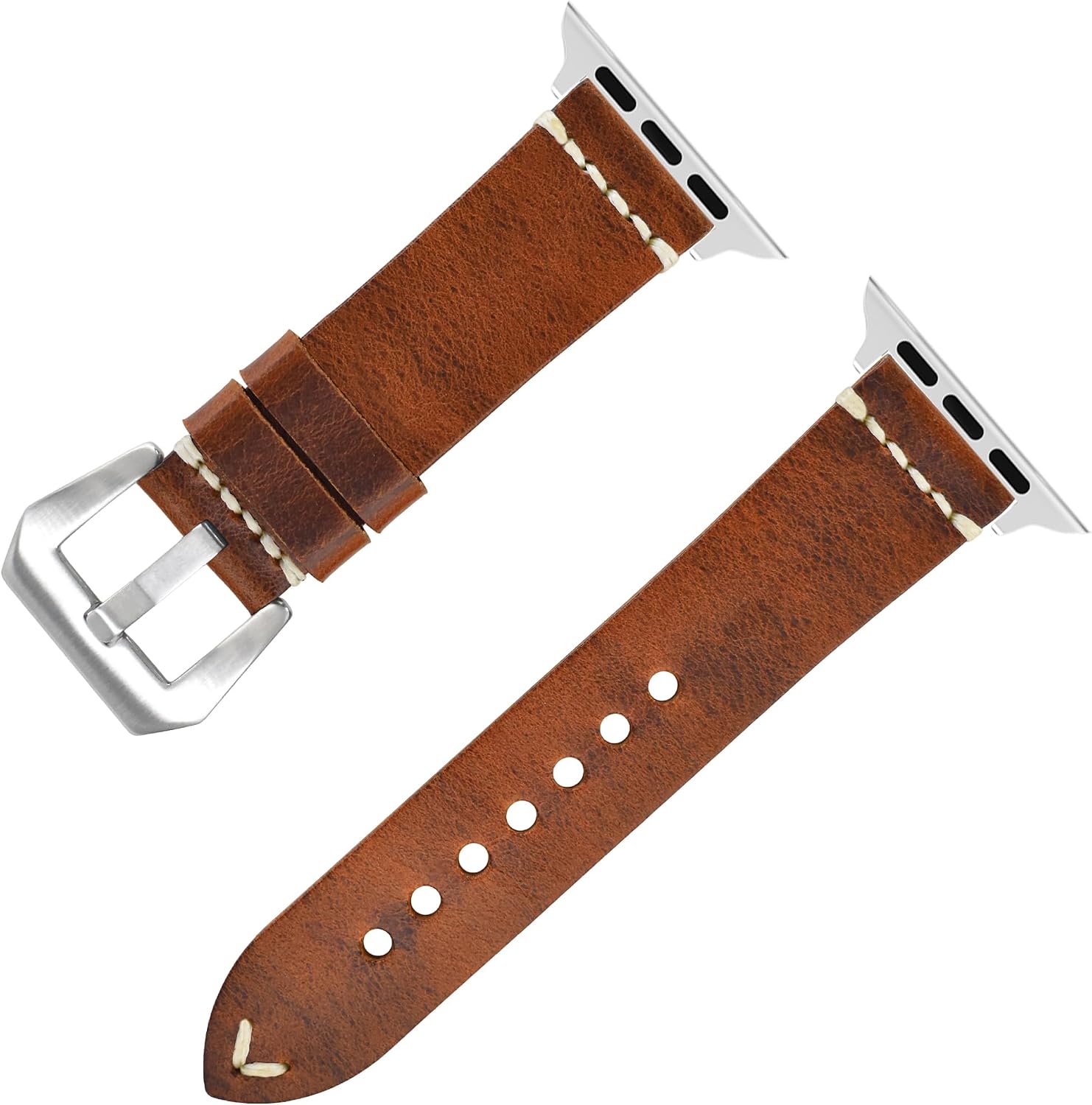 Leather Strap,Soft Oil Wax Belt Band with Unique Buckle for Apple Watch Series 11/10/9/8/7,SE 3/2/1 [2025] (42mm/41mm/40mm,Brown)