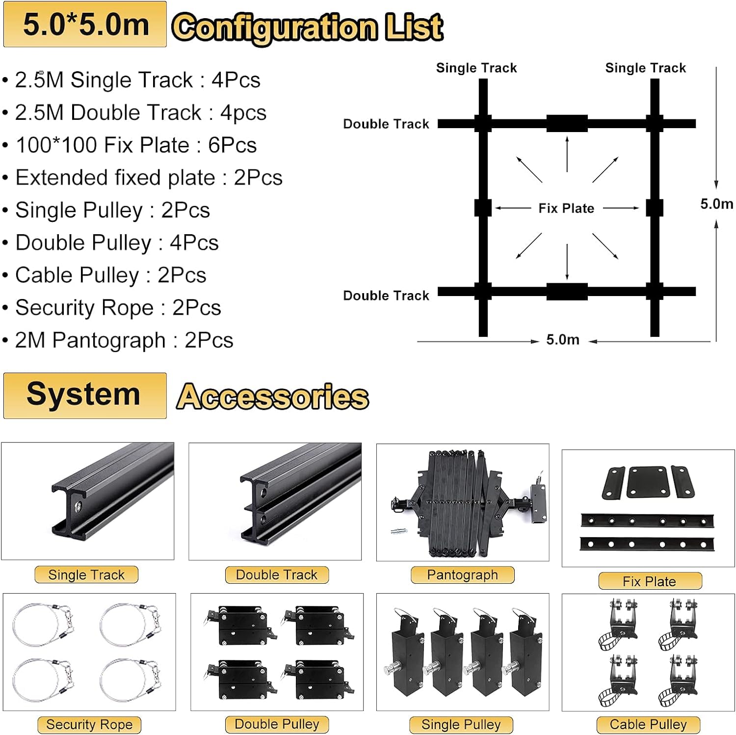 DATOUBOSS 5m x 5m Pantograph Deckenschienensystem für Fotografie, 5,0 m Schienenbeleuchtung mit Decken-Schienen, Pantograph Arm 43–200 cm, Deckenschiene für Foto & Video