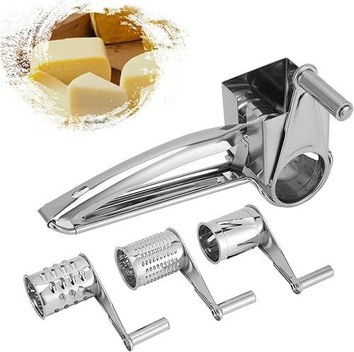 Rallador giratorio de queso, rallador de queso de acero inoxidable vegetal, triturador de queso, triturador de corte, rallador giratorio manual con