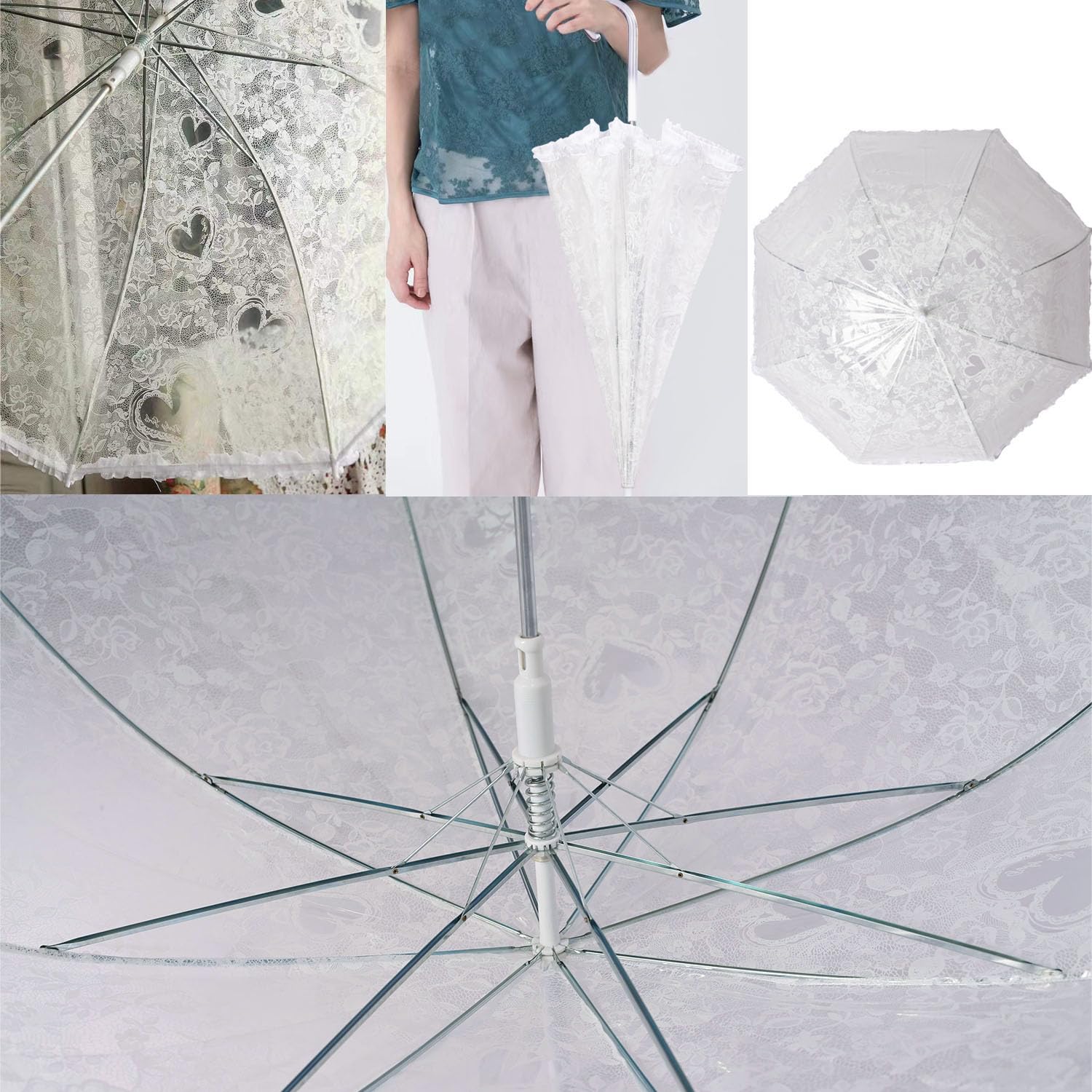 Chesoon Parasol de parapluie de dentelle en plastique Parasol de mariée de mariage Vintage Léger Dôme coupe-vent auvent avec 8 nervures