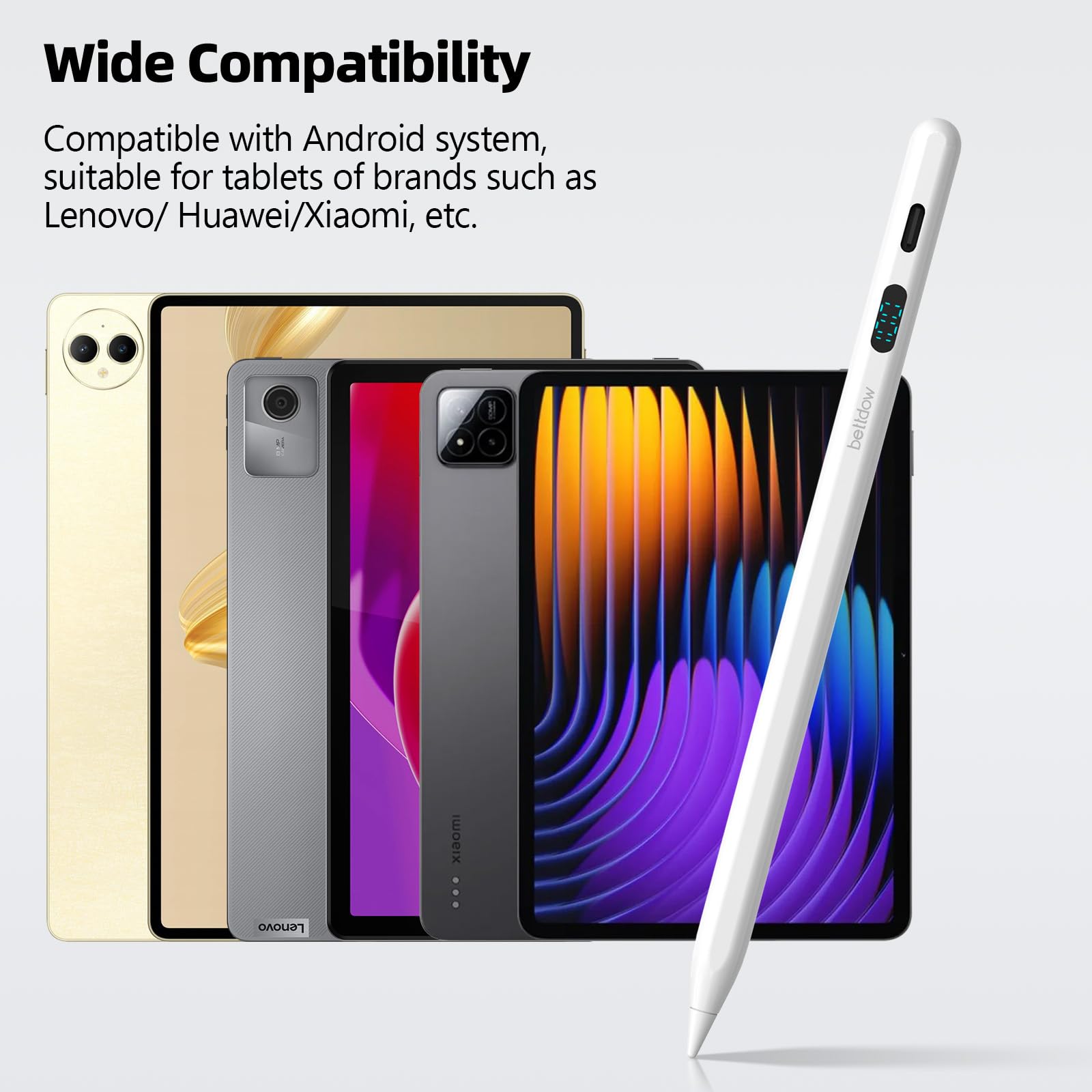 Bettdow Pom Stylet pour écran Tactile Capacitif de USB-C Compatible avec Tablette Samsung Galaxy, Xiaomi Pad, Lenovo et Tablettes, Blanc