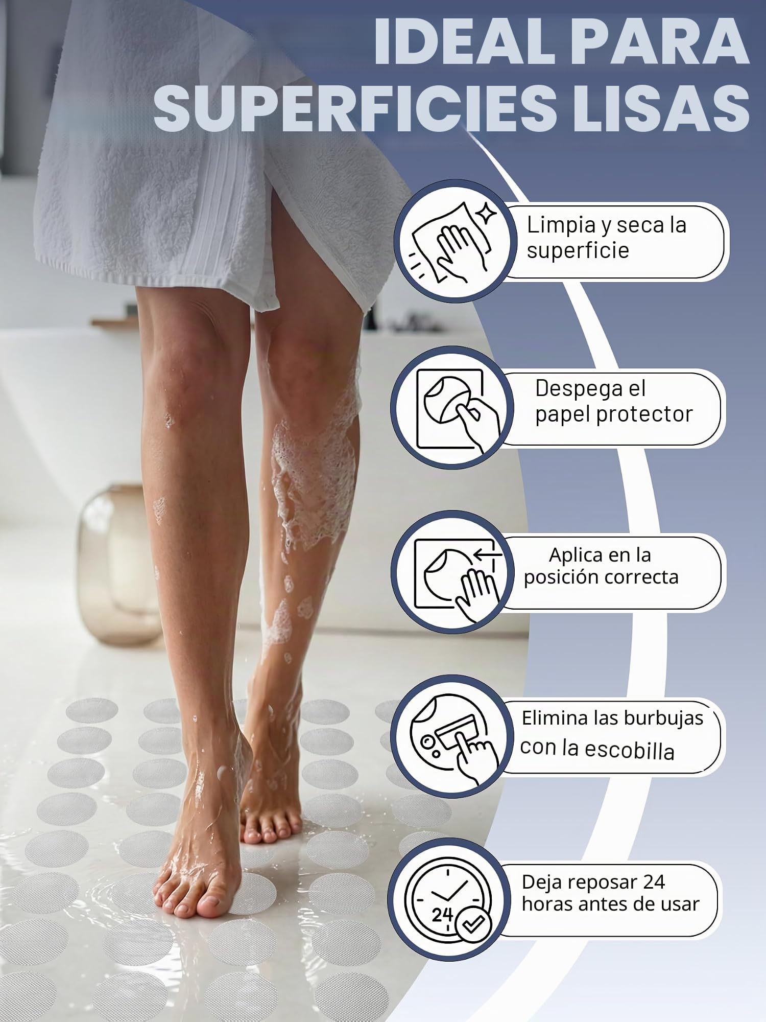 Secopad Pegatinas Antideslizantes para bañera, 24 Piezas de Seguridad bañeras duchas peldaños Adhesivos con raspador (Transparente)