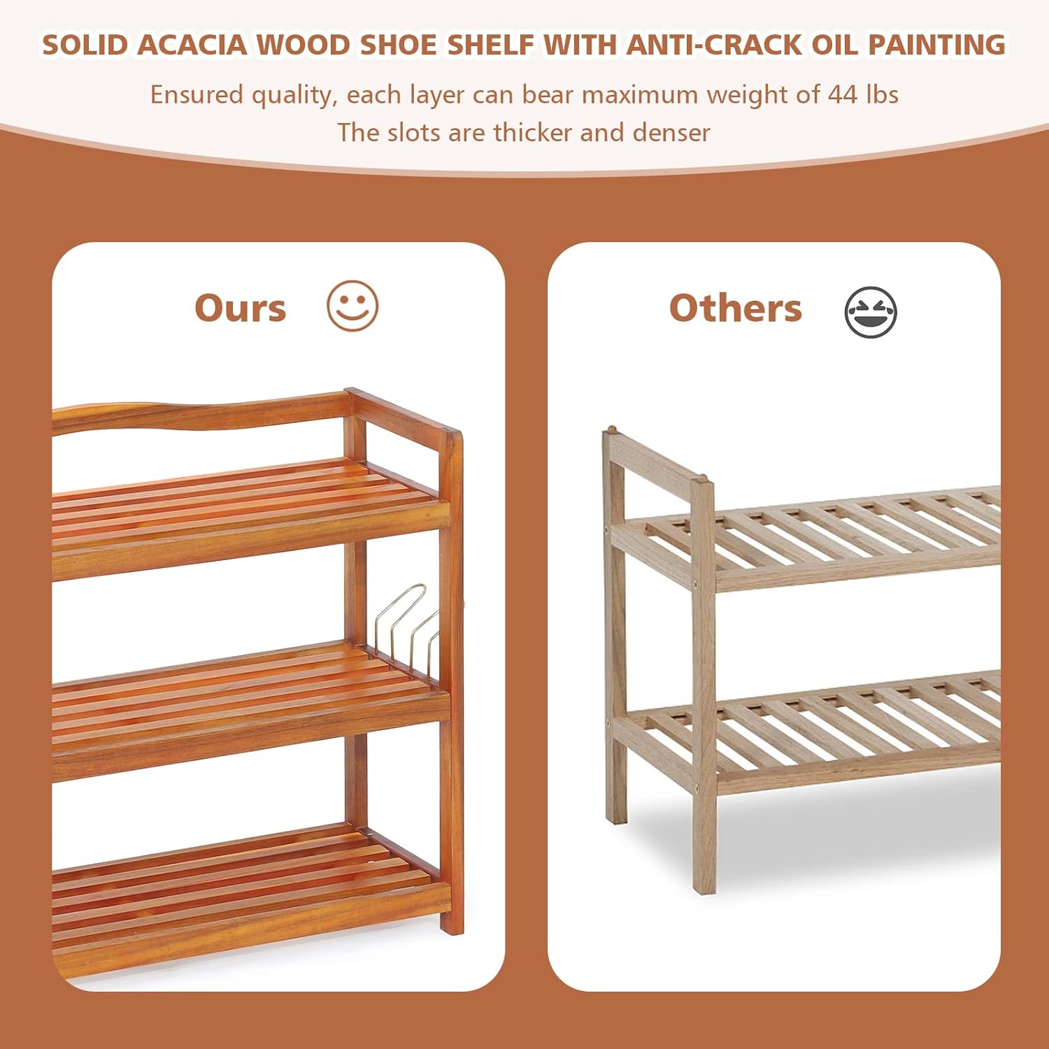 Giantex 5-Tier Shoe Rack, Acacia Wood Shoe Shelf with Side Metal Hooks, Holds up 12-18 Pairs, Shoe Organizer, Shoe Storage, Wooden Shoe Rack for Entryway, 25’’Lx10.5’’Wx32.5’’H