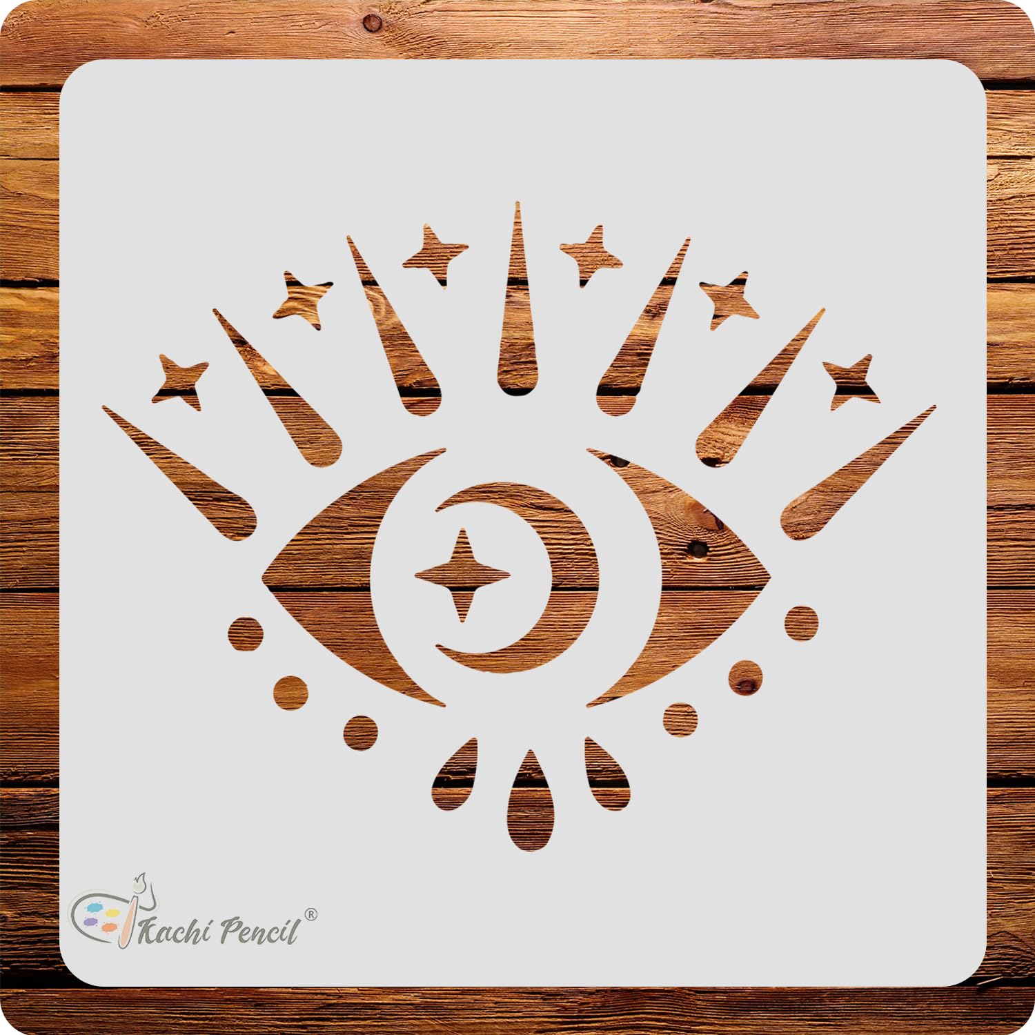 Kachi Pencil koruma Evil Eye Stencil for Craft Painting, Scrapbooking |, Size 6x6 inch Reusable Stencils for Painting on Wall, Fabric, Wood, and DIY Art Projects