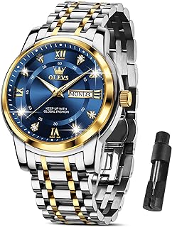 OLEVS Classic Men Watches with Date,Stainless Steel Man Watch with Date, Bussiness Watches for Men,Luminous Quartz Mens Watches Black/White/Blue/Gold, Waterproof Male Watch with Week