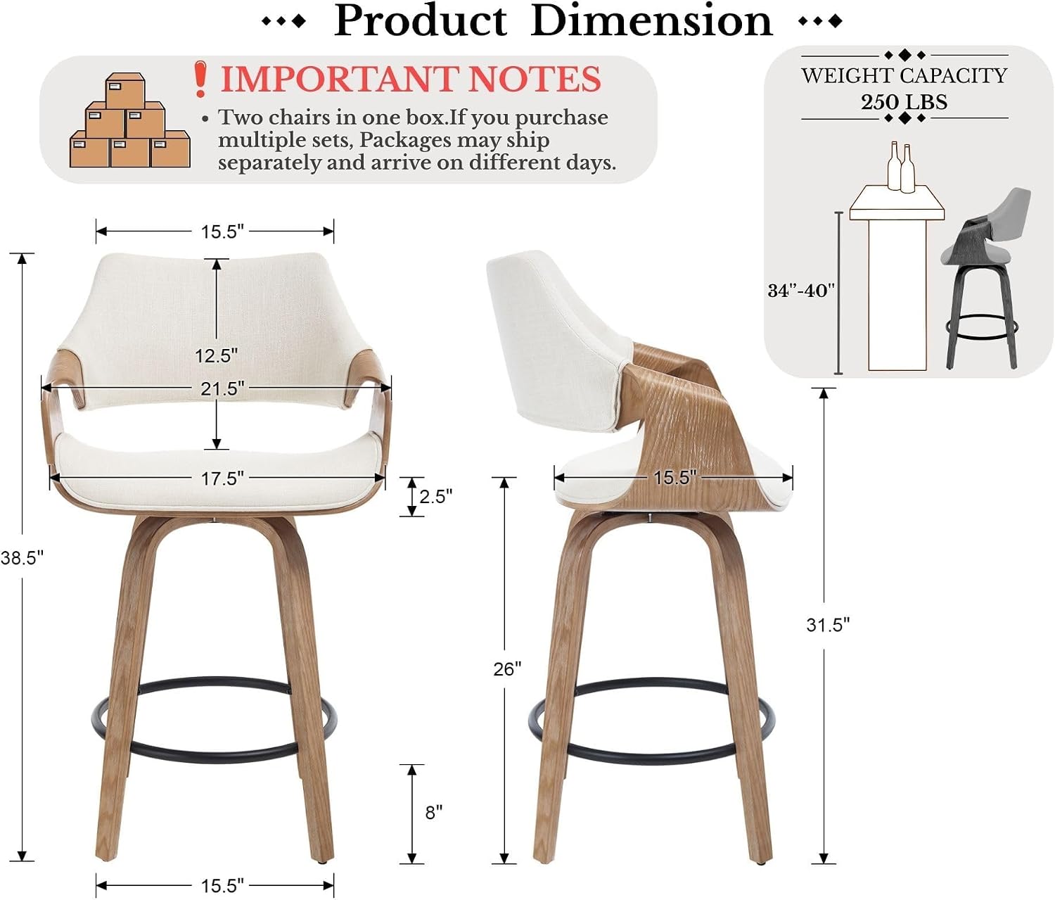 26 Inch Modern Barrel Swivel Counter Stools Counter Height Swivel Bar Stools with Backs Set of 4, Beige Linen Upholstered Bar Height Island Chairs, Farmhouse Solid Wood Barstools for Kitchen Island