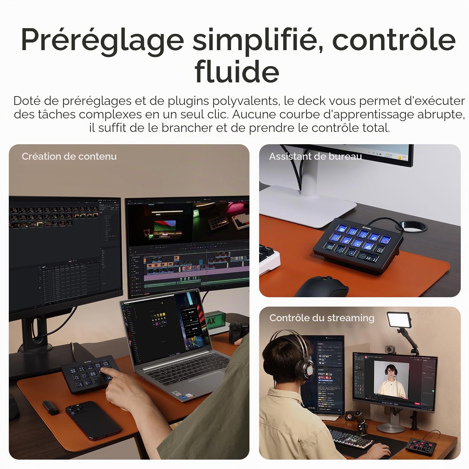 ULANZI D200H 7-en-1 U-Studio Contrôleur de Streaming,Avec 14 touches LCD et 13 touches macro,Permettant de déclencher des actions sur des plateformes telles que OBS,Twitch et YouTube,Compatible Mac/PC