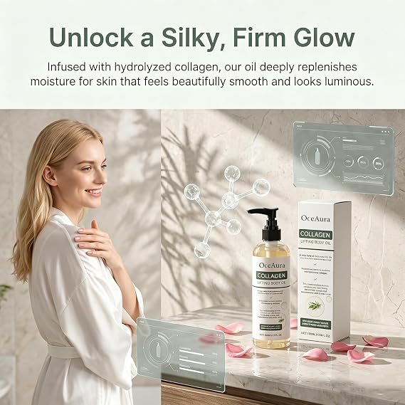 Collagen Lifting Body Oil, Collagen Oil for Skin Tightening, Designed to Smooth the Look of Scars, Wrinkles and Stretch Marks, Gentle Enough for Sensitive Skin