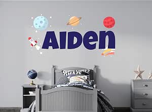 Custom Name Space Rocket & Planets Wall Decal - Space Personalized Name Wall Sticker - Space Theme - Nursery and Bedroom Decoration
