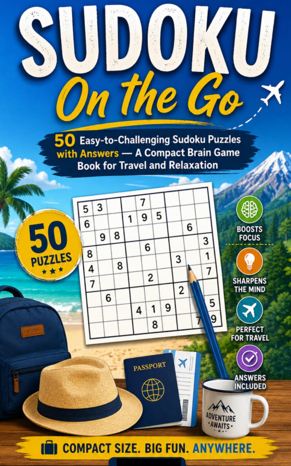 Sudoku On the Go: 50 Easy-to-Challenging Sudoku Puzzles with Answers - A Compact Brain Game Book for Travel and Relaxation