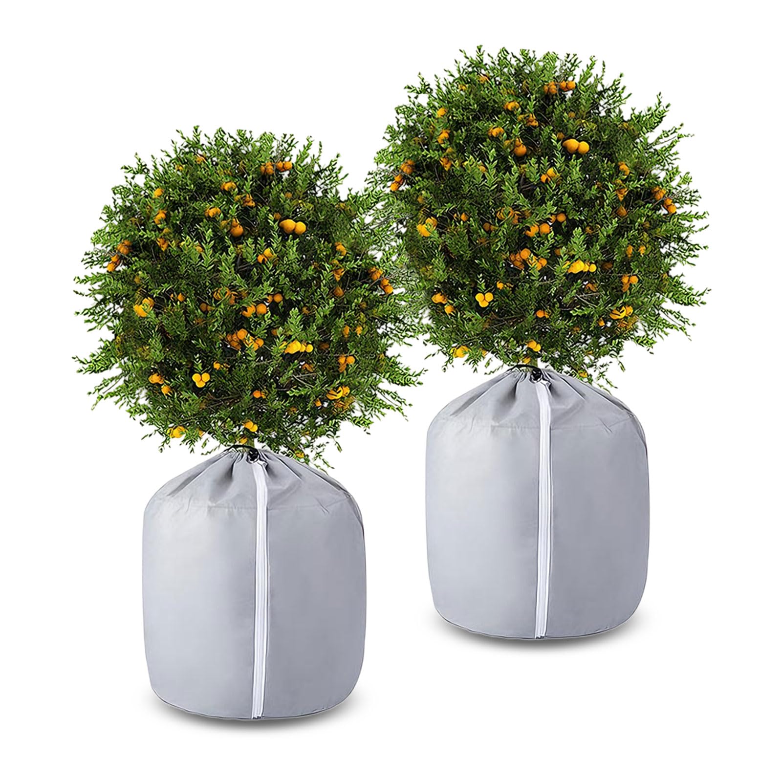 Protector térmico para macetas, 2 bolsas protectoras para plantas en macetas, con cremallera y cordón, protección de invierno para plantas en macetas, doble aislamiento para plantas y raíces