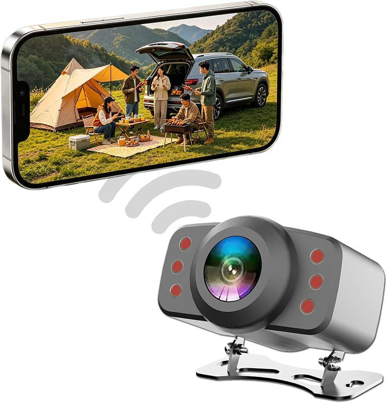 Cámara de respaldo inalámbrica, RVInWest 1080P WiFi impermeable visión nocturna ángulo de visión amplio, señal estable cámara de visión frontal trasera para auto camión SUV camioneta caravana remolque para iPhone iPad Android Smartphone