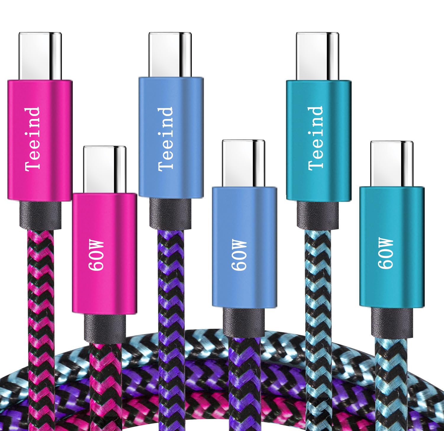 Teeind Tpc002 - Cavo USB tipo C, confezione da 5 (2 m) da USB A a tipo C, cavo intrecciato in nylon, compatibile con Galaxy S10, S10E, S9, S8, S20 Plus, Note 20, 10, 9, 8 e altri caricabatterie USB C