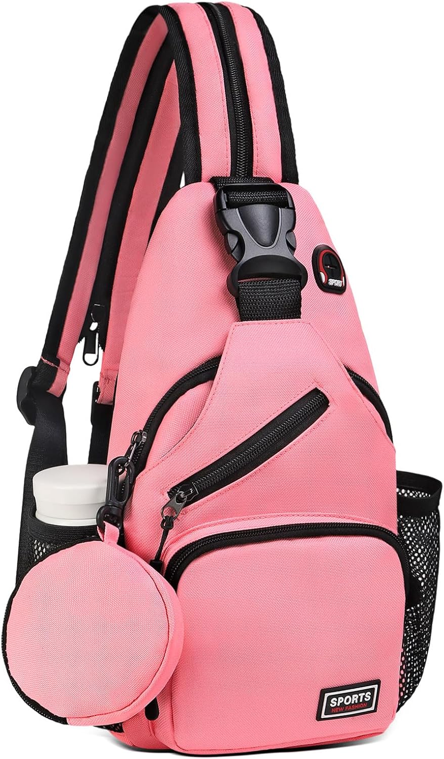Convertible Sling Bag with Coin Pocket, 7.9" Tablet Crossbody Mini Backpack with Headphone Jack Casual Pack for Women Men Travel, Pink