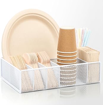 Utensil Caddy for Party - Paper Plate Holder ,Utensil Silverware Caddy Utensil Holder Paper plate Organizer with 6 Compartments for Party, Camping, Picnic
