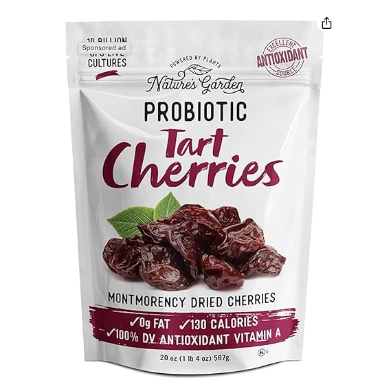 Nature's Garden Probiotic Tart Cherries - Dried Fruit Snack, Montmorency Dried, Antioxidant Rich, Live Cultures, Vegan – Bulk 20 oz Bag (Pack of 1)