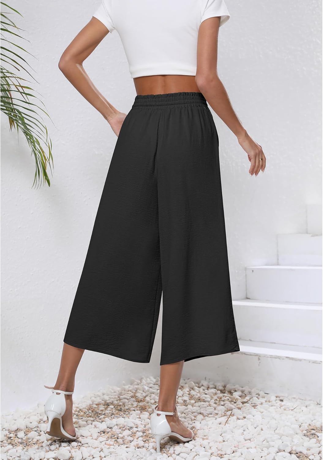 CZYINXIAN Womens Flowy Wide Leg Pants Casual Summer Beach Elastic Waist Trousers Trendy Business Work Pants with Pockets - Image 5