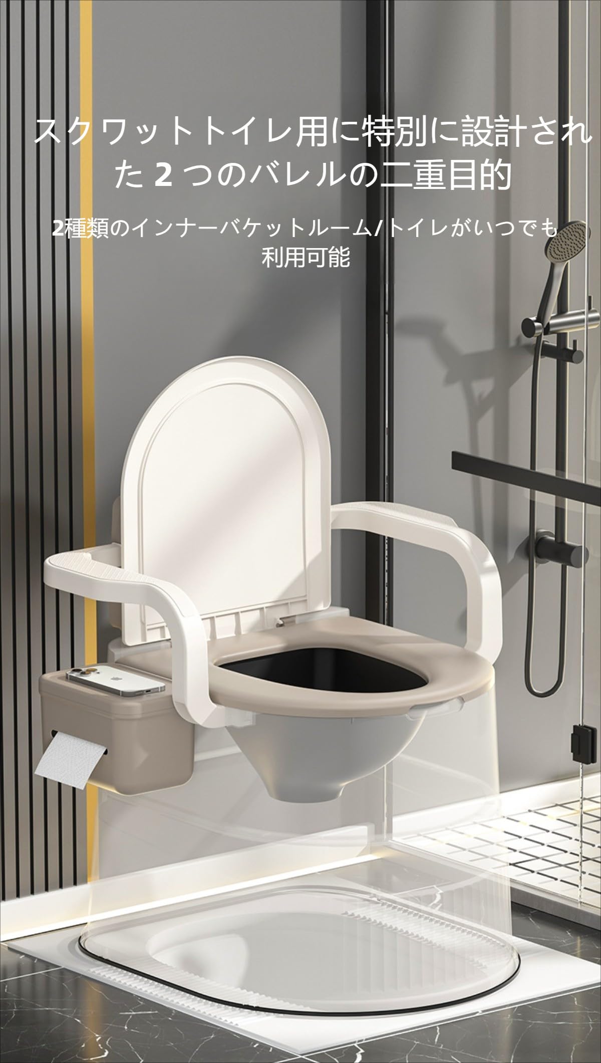 Amazon.co.jp: Sdvieuk 簡易トイレ ポータブルトイレ介護用 手すり付き 