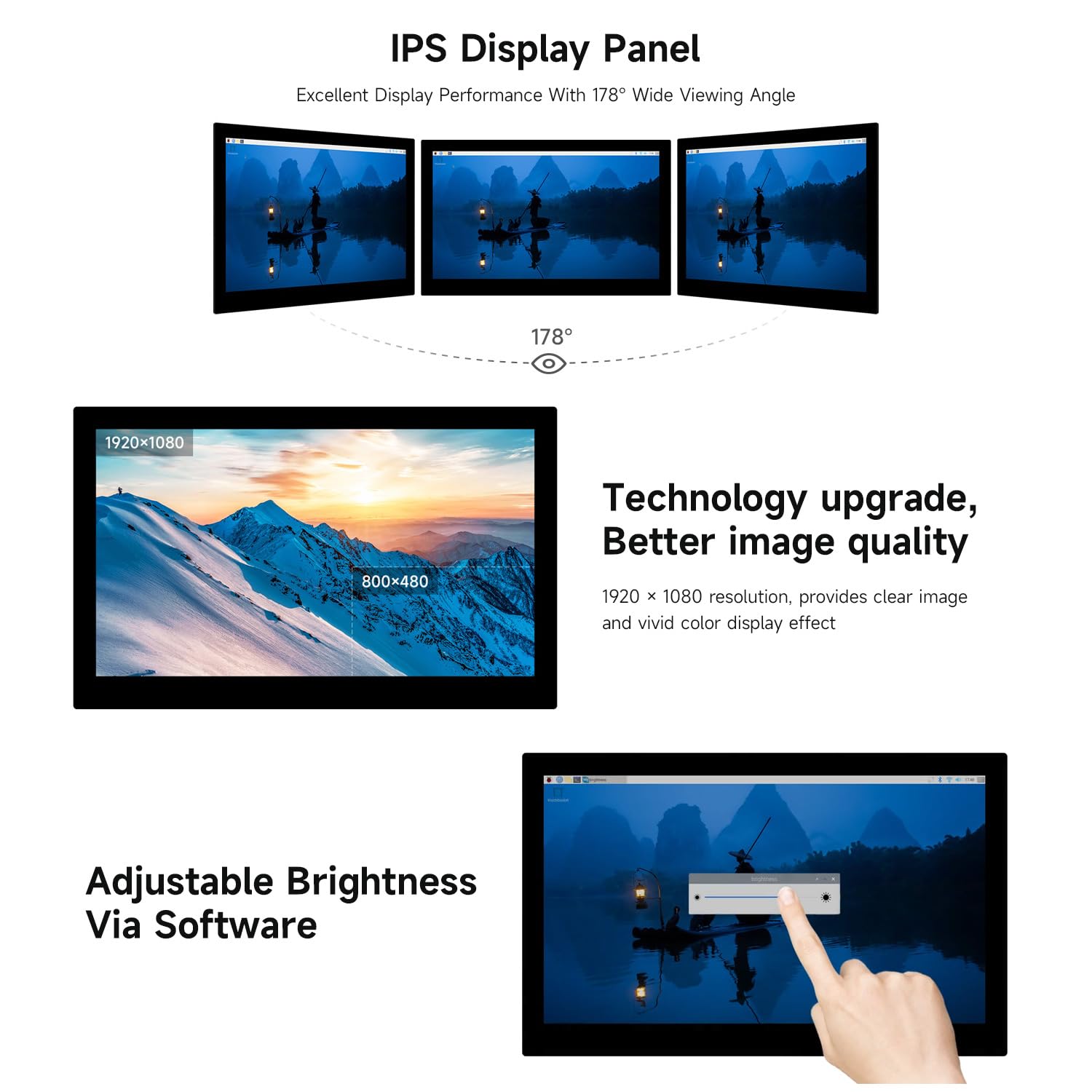Waveshare 13.3inch High Resolution DSI Capacitive Touch Display for Raspberry Pi 5 / 4B / CM4 IO Board, 1920x1080, IPS, Toughened Glass Panel, DSI Interface, 10-Point Touch, Full Metal Back Panel