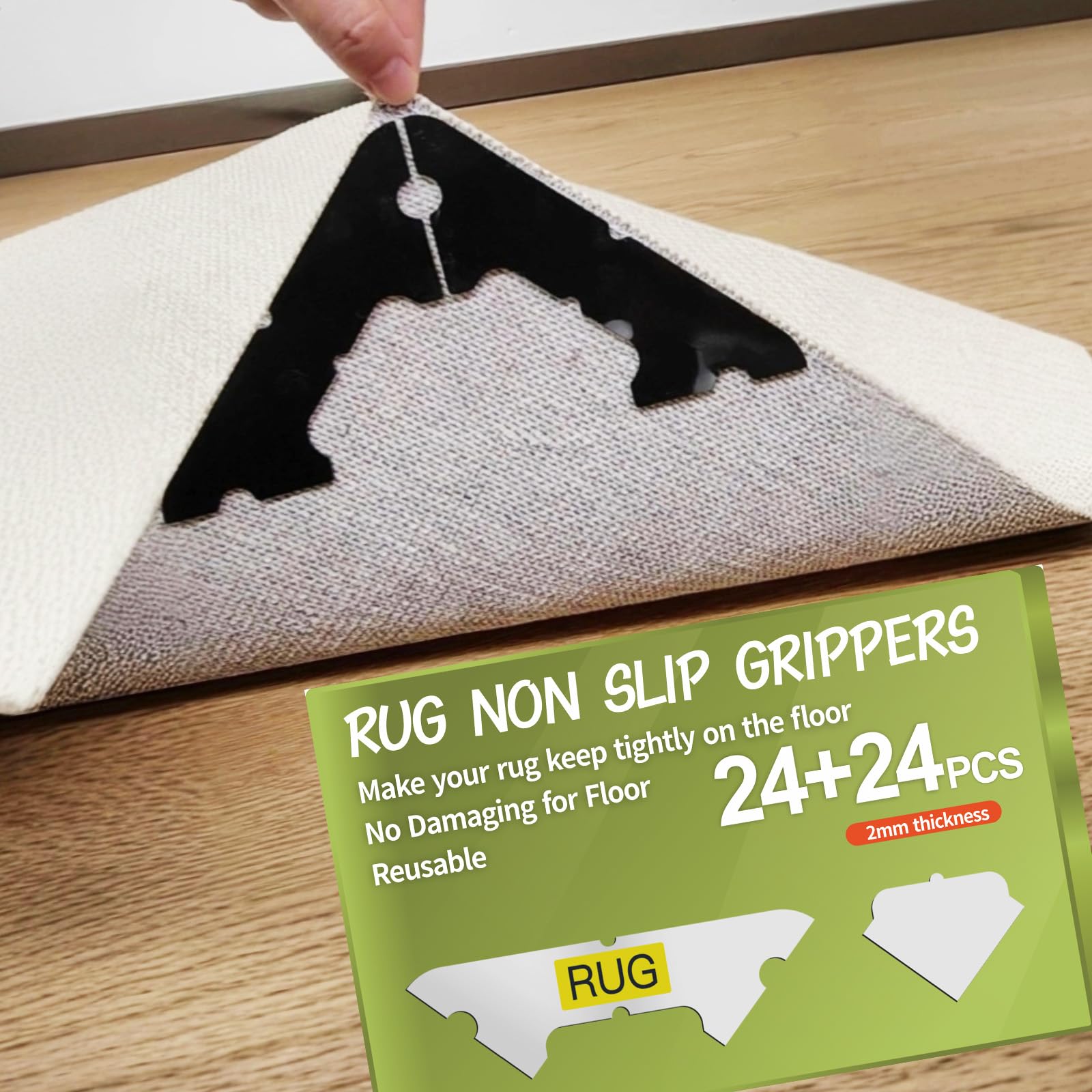 16 PCS Carpet Tape, Non Slip Rug Corner Pads for Hardwood Tile, No Residue